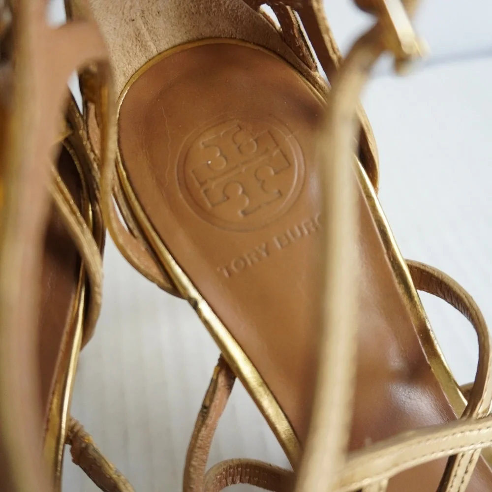 Tory Burch Amalie Metallic Cage Sandal Gold Strappy Sandals Party Shoes Prom 8.5